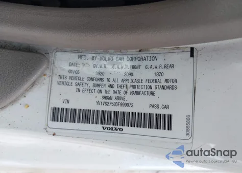 2003 Volvo S40 A из США, поврежденный, VIN YV1VS27583F999072